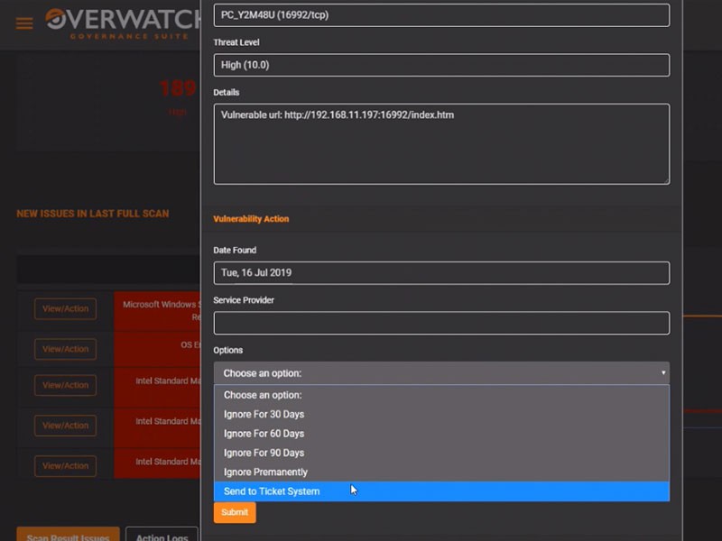 Overwatch Dashboard Actions